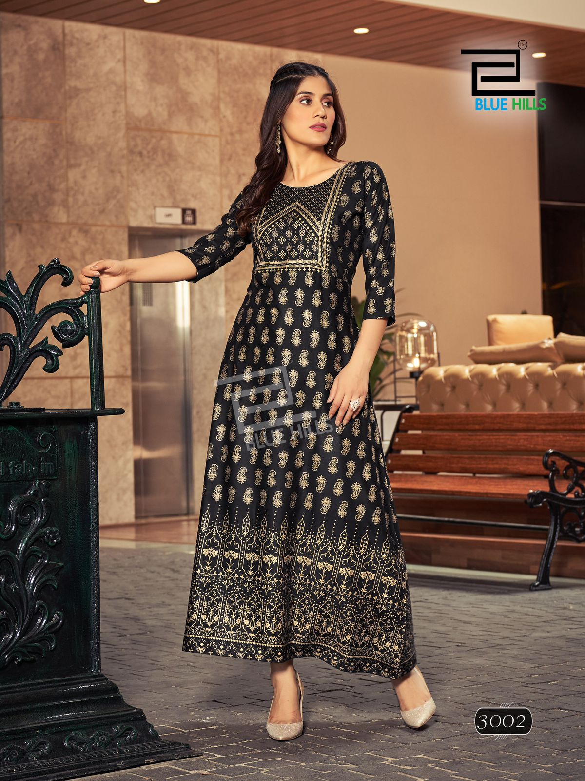 Reels Vol 3 By Blue Hills Foil Printed Rayon Long Plus Size Kurtis Wholesale Shop In Surat
